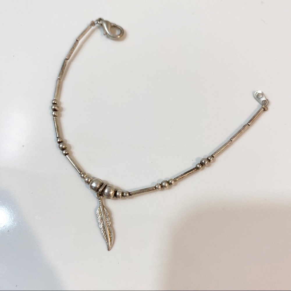 Silver feather beaded bracelet